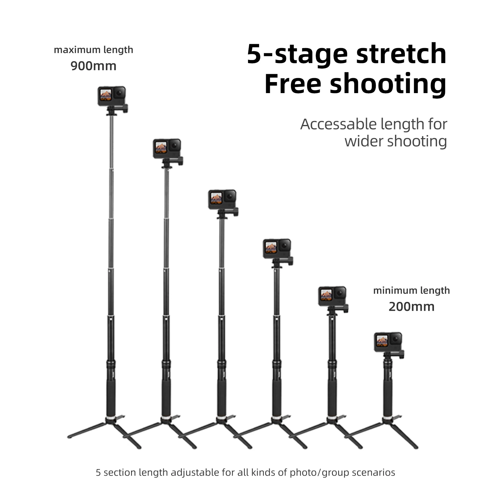 TELESIN Aluminum Alloy Selfie Stick Extendable Handheld Telescope Pole Monopod Tripod Mount for GoPro XiaoYi DJI Osmo Action 2 - Image 4