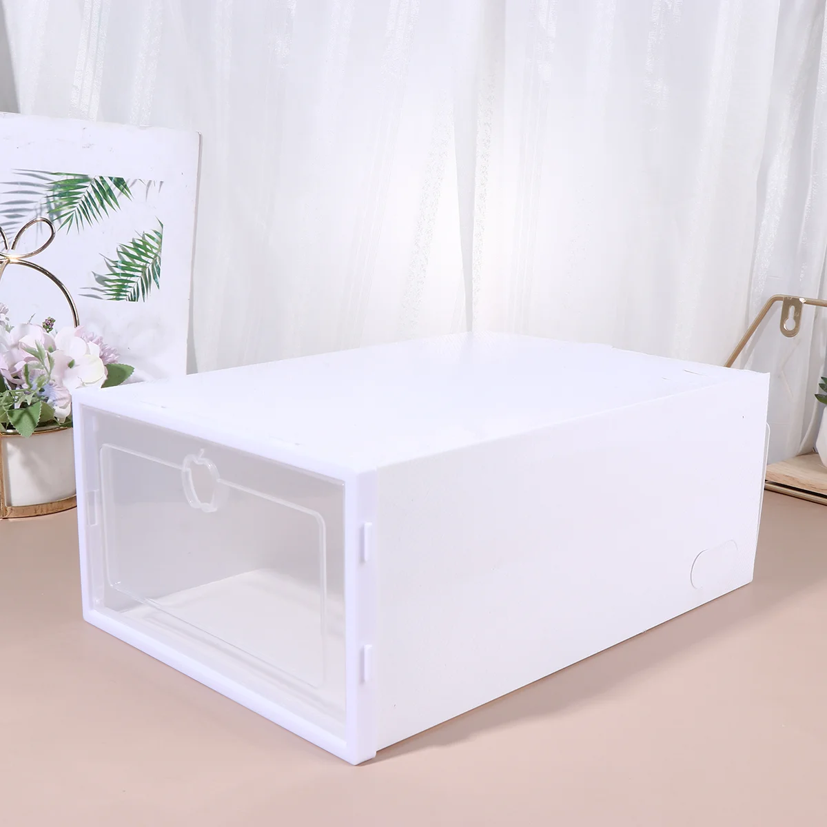 

6pcs Shoes Box Drawer Type Shoe Box Thicken Transparent Shoes Organizer -proof Shoes Display Box (White, Random Frame Color)