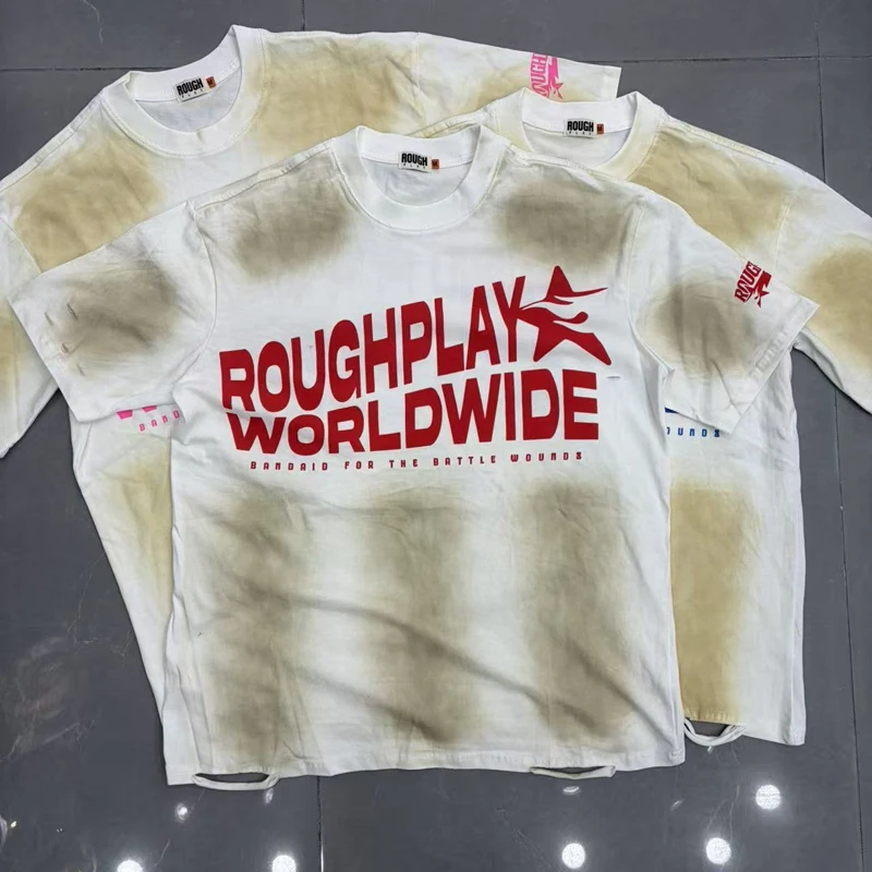 Summer Hip-hop Rough Play T-shirt High Quality Retro Washed Pattern Ripped Short Sleeve Men Women Casual Loose T Shirt