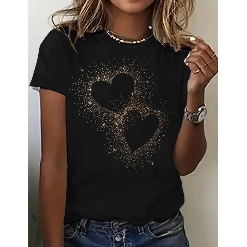 

Women's Fashion T-shirts Love Printing Beautiful Girls Tee O-neck Short Sleeve Ladies Clothes Leisure Street Female T-shirt Tops