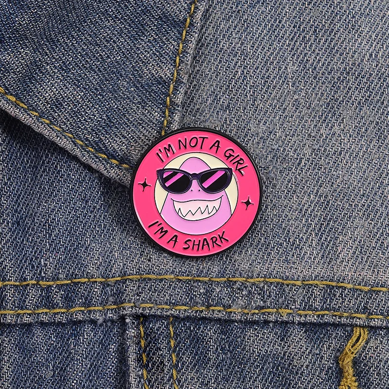 Creative Pink Circular Shark Brooch Personalized Quotes Alloy Badges Jewelry Accessories Brooches for Women's Clothing Lapel Pin