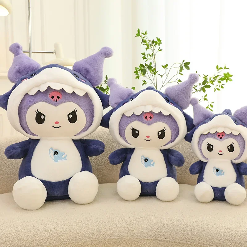 Juguetes de peluche Kawaii Sanrio Kuromi My Melody, muñeco de tiburón transformable, almohada de peluche suave, regalo de cumpleaños para niñas, tamaño grande, 55cm