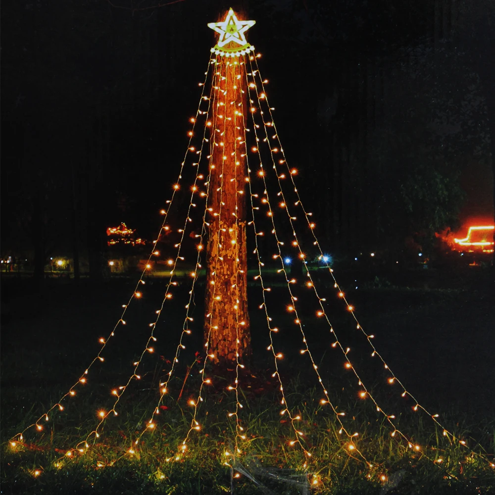 Imagem -02 - Solar Led Estrela Cachoeira Luz Árvore de Natal Luzes Cordas Controle Remoto Decoração do Jardim ao ar Livre Home Decor