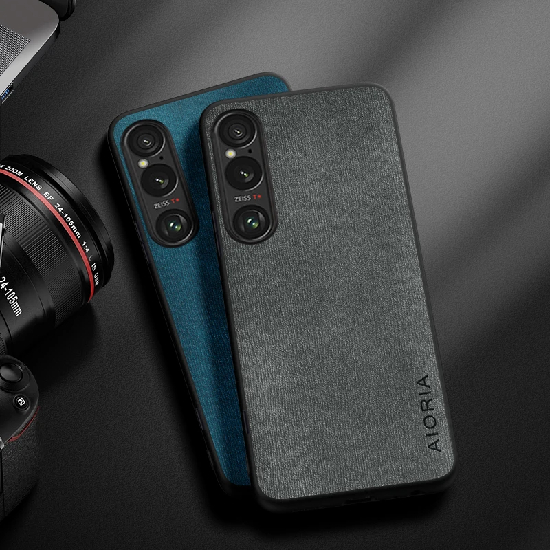 Funda para Sony Xperia 1 III IV V VI 10 III IV V Diseño Simple Ligera Durable Funda de cuero de grano de madera para Sony Xperia 10 VI