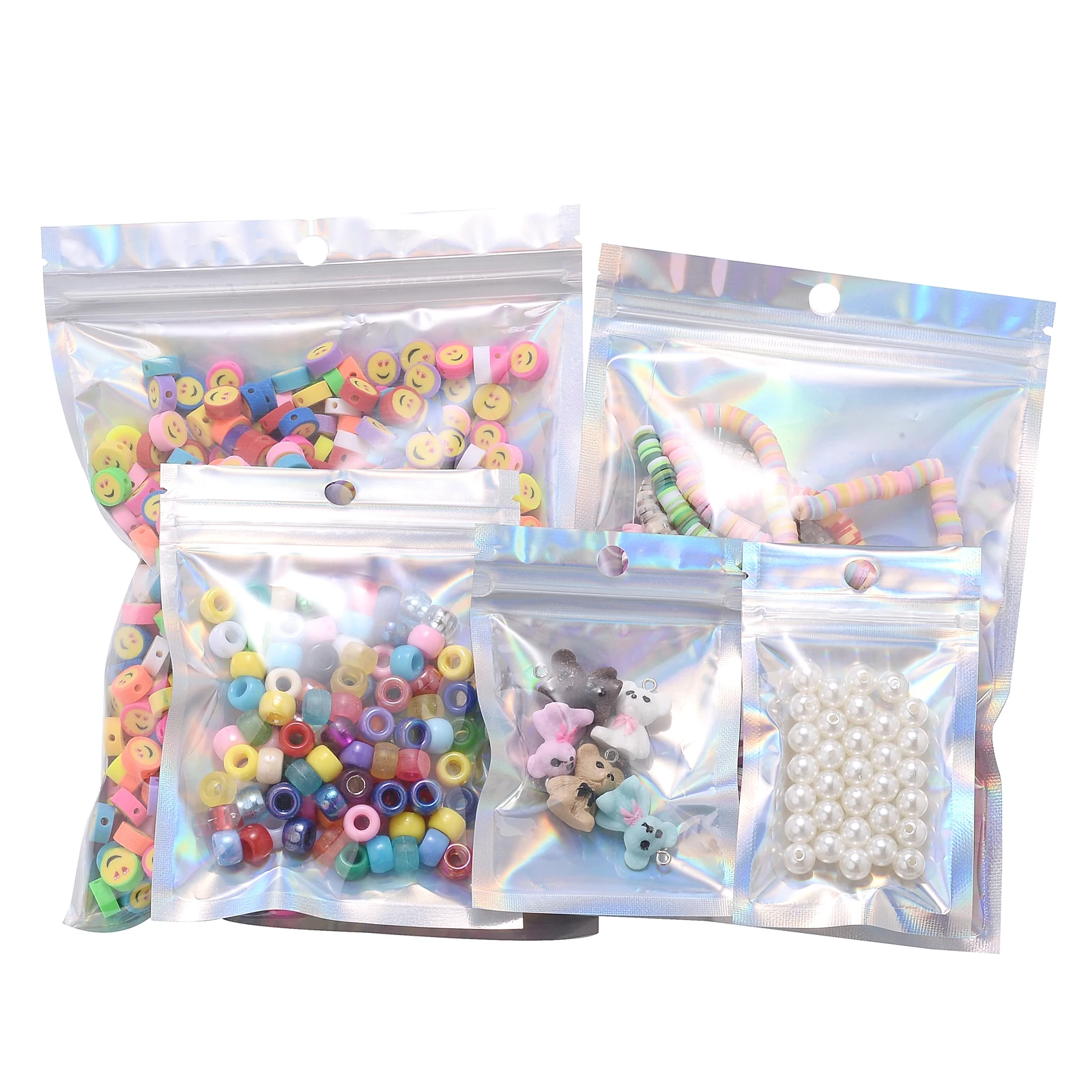 100 Stück Laser-Regenbogen-Polyethylen-Selbstverschlussbeutel, transparente Laser-Verpackungsbeutel für Schmuckzubehör und Einzelhandelsdisplays – Detail 3
