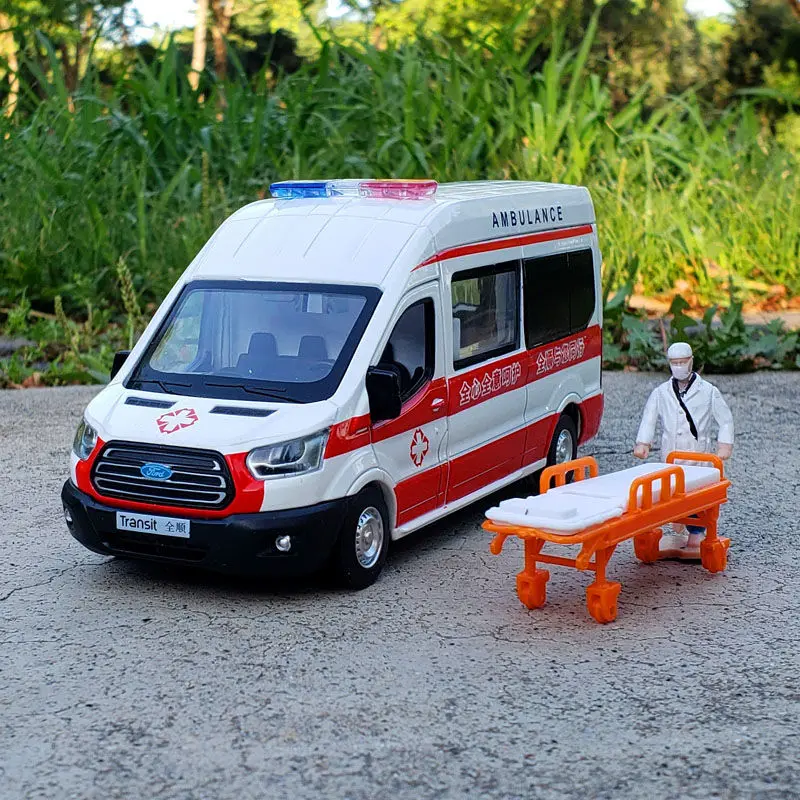 Hoge Kwaliteit Legering Ambulance Model Licht Muziek Pull Back Auto Speelgoed Stad Redding Voertuig Jongen Kinderen Educatief Gift