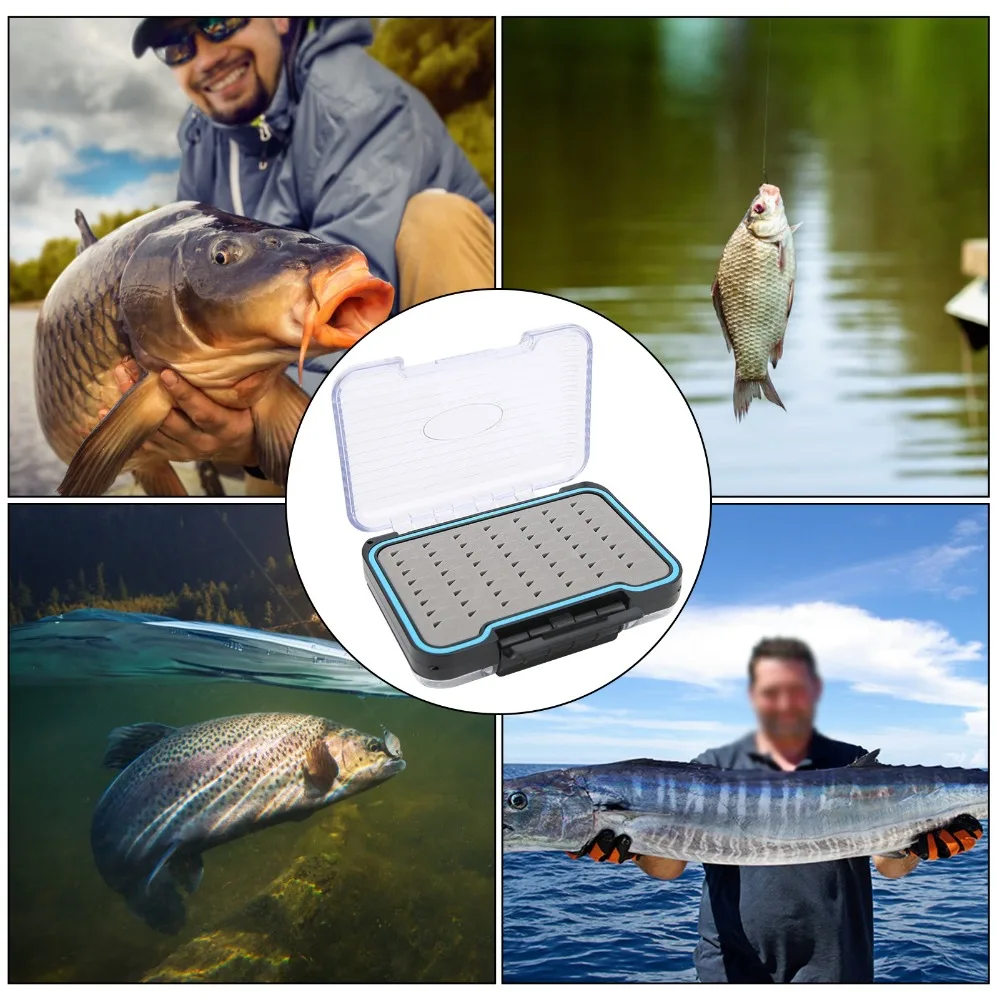 Portable PP Fly Fishing Box Double Sided Clear Lid Flies Storage Case Waterproof Easy Grip Foam Fishing Jig Boxes Fly Fishing