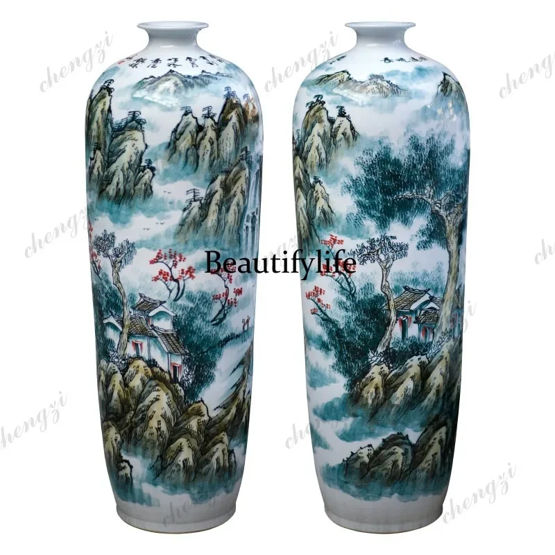 H132 Ceramic hand-painted landscapes have a long history, large floor-to-ceiling vases, living room and office Chinese ornaments