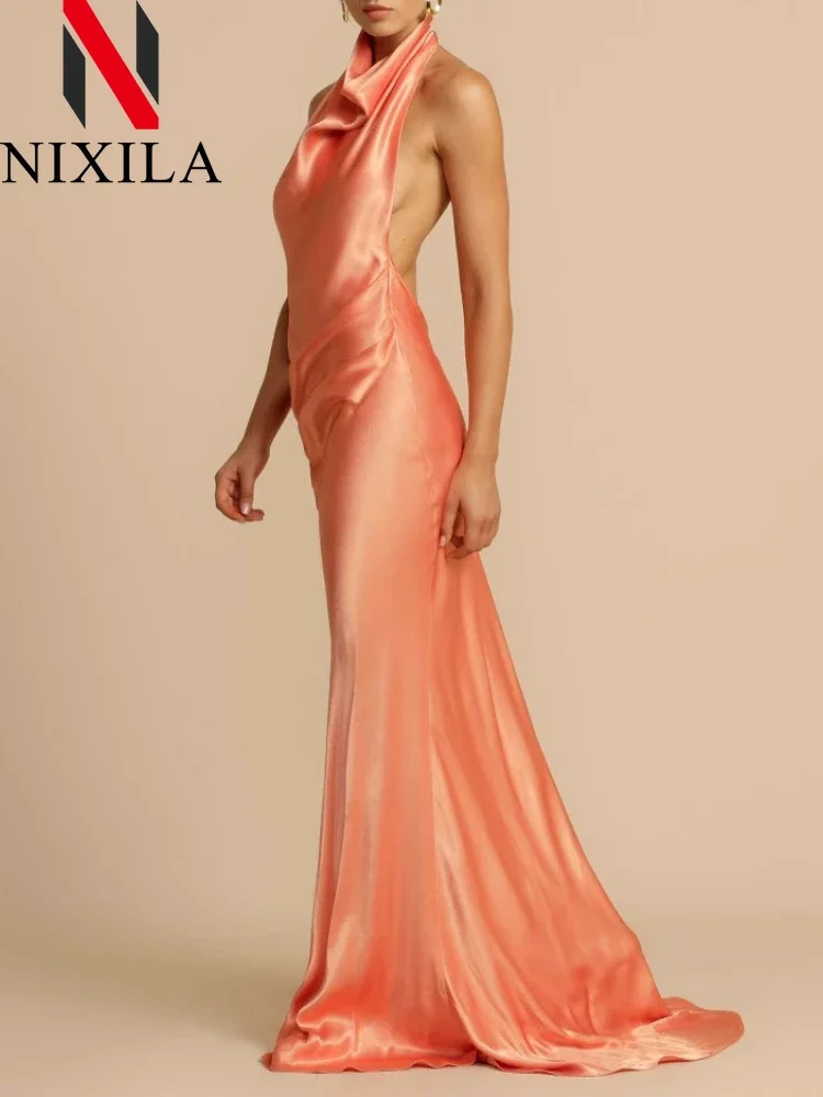 夏のサテンノースリーブミディドレス女性のセクシーなスリップイブニングパーティードレスエレガントなストリートロング女性のファッション新着