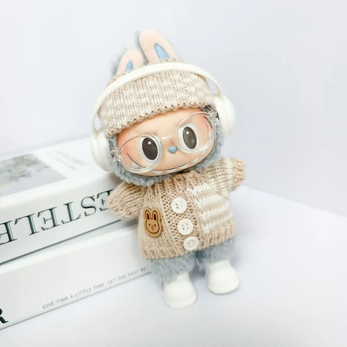 Puppenkleidung für Labubu Outfit V1 V2 V3 17 cm Puppen sitzendes Zubehör Brille Kleidung Designer Kinder Geschenk Pullover Hut Tasche Set