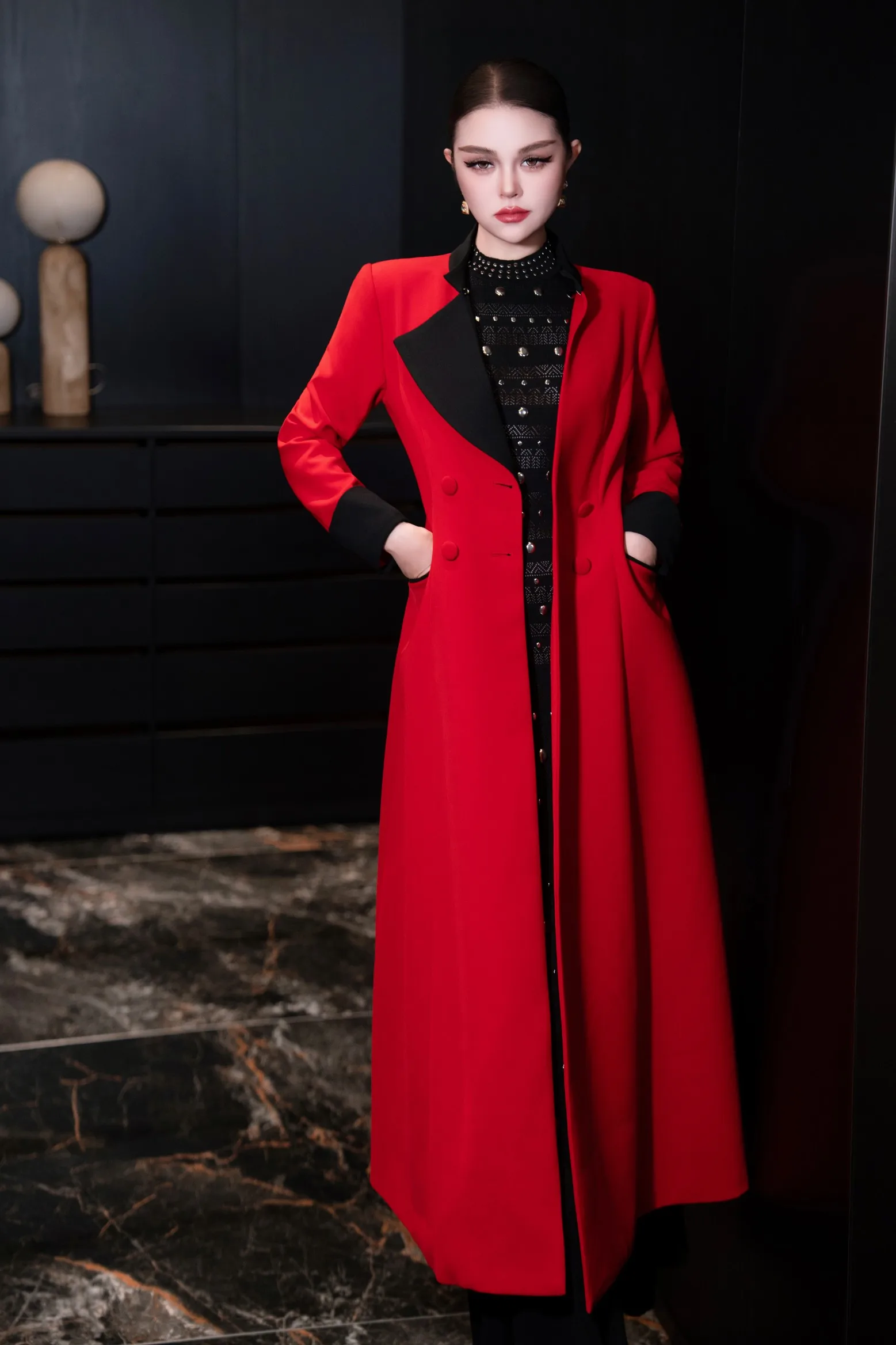 كيت ستايل خمر خندق معطف التباين اللون التلبيب مزدوجة زر جيوب غير المتماثلة معطف المرأة الخريف موضة جديدة #4