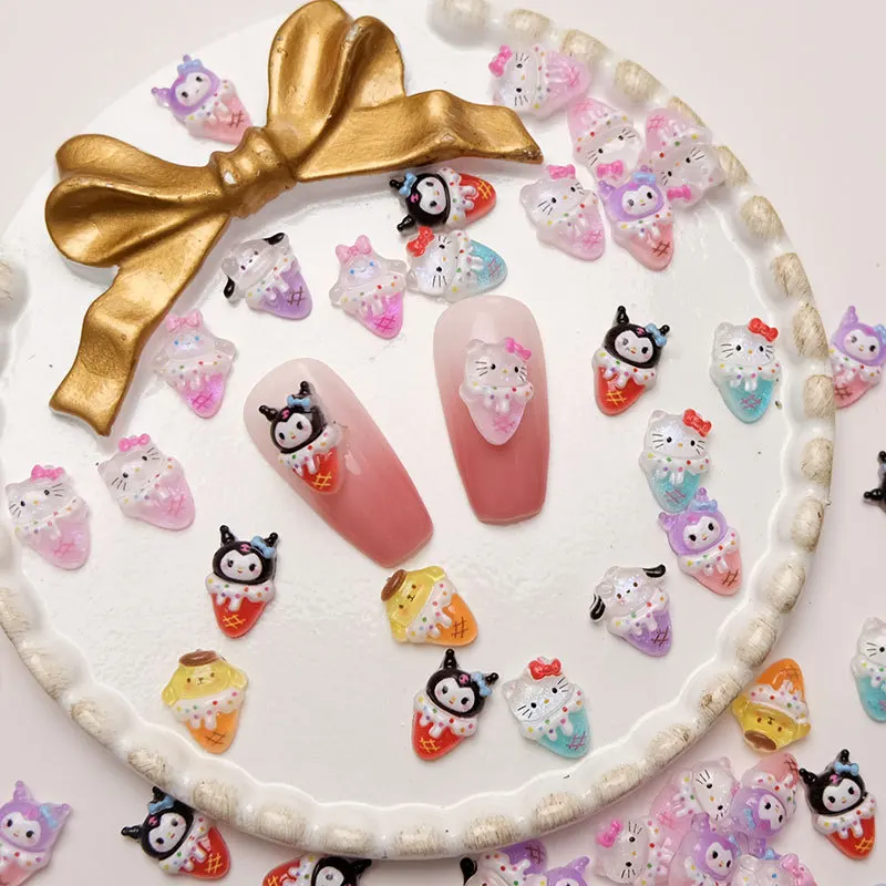 50 قطعة الآيس كريم المختلطة Kawaii مرحبا كيتي مسمار السحر الكرتون Kuromi ميلودي مسمار الفن زينة الصيف مانيكير الراين #5