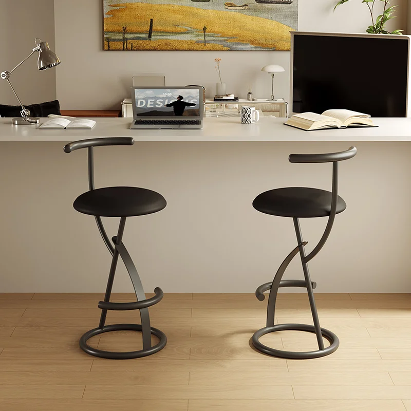 Nordic Modern Bar Stool with Backrest Minimalist Kitchen Stool Industrial Metal High Chair for Home Bar Cafe Designer Iron Stool