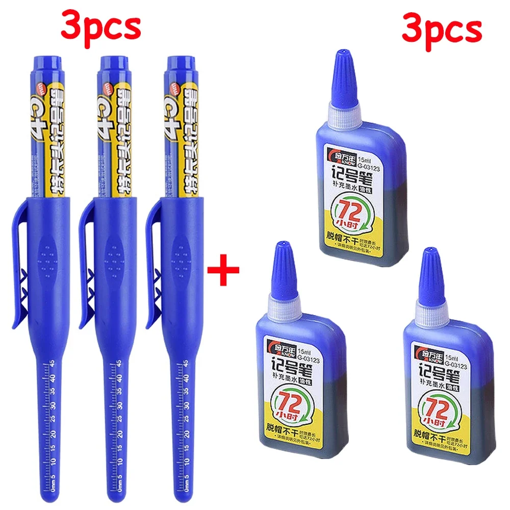 1-6 Stück 45mm wasserdichte lange Kopfs pitze tiefe Loch markierungen Stift fliesen Zimmermanns stift Mehrzweck für die Holz bearbeitung schwarz/blau/rote Tinte