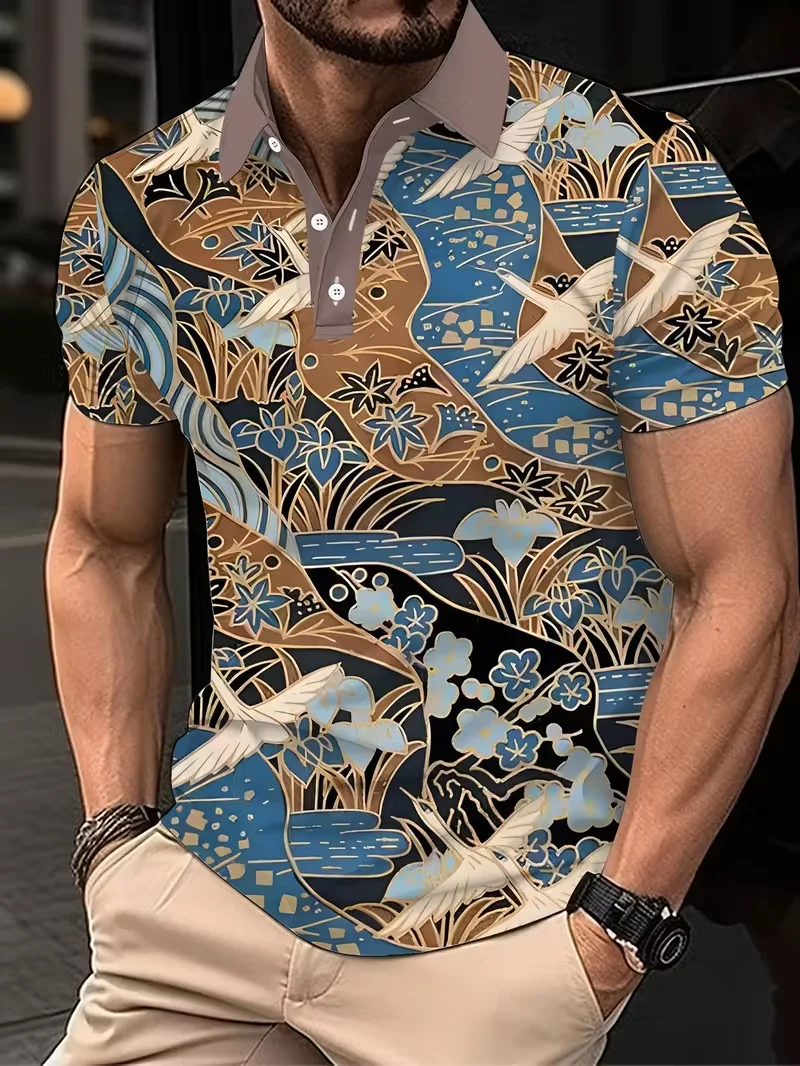 Men's Fashion Checkered Pattern Polo Shirt Summer New Short Sleeve 3D Football Printed Shirt Men's Casual Top