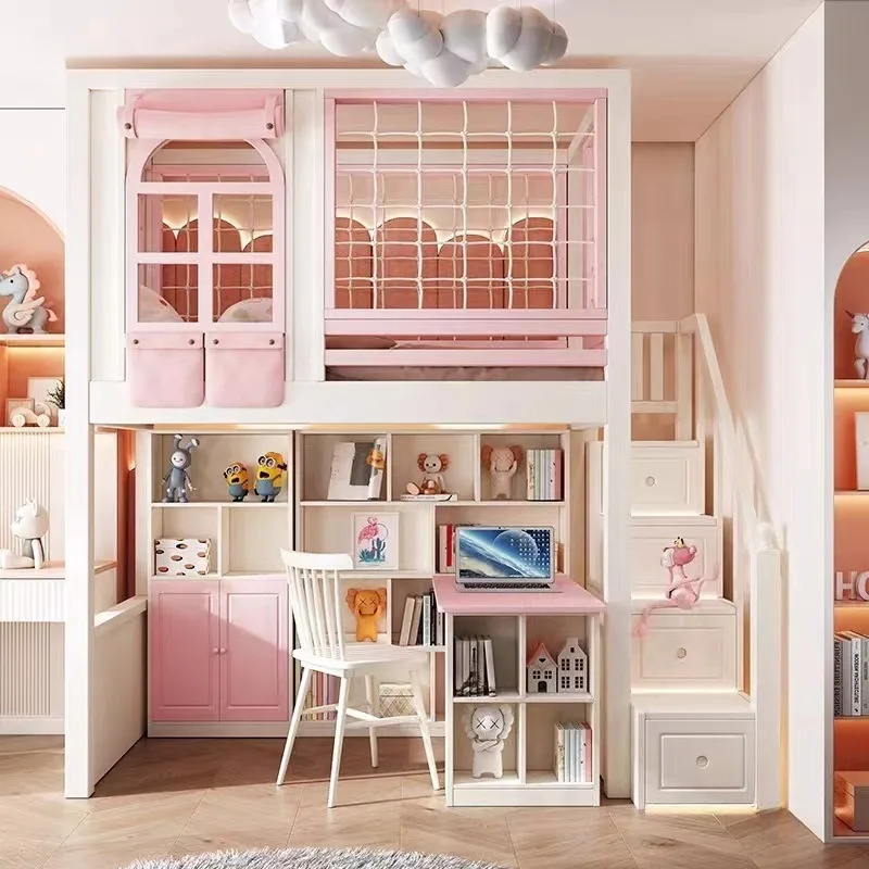 Ke tree house solid wood bed under table, empty desk integrated bed with wardrobe multi-functional combination bed