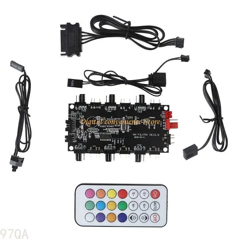 97QA 1 إلى 8 Multi Way Splitter PWM Fan+Argb LED 2 في 1 Hub Wireless Controller