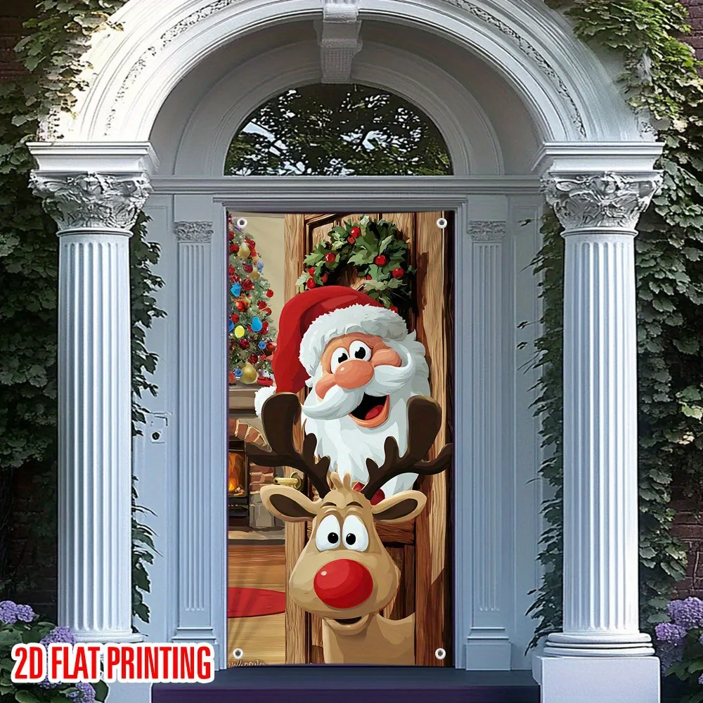 قطعة واحدة من لافتة عيد الميلاد تتميز بسانتا كلوز ورنة، مناسبة لتزيين مدخل المنزل #2