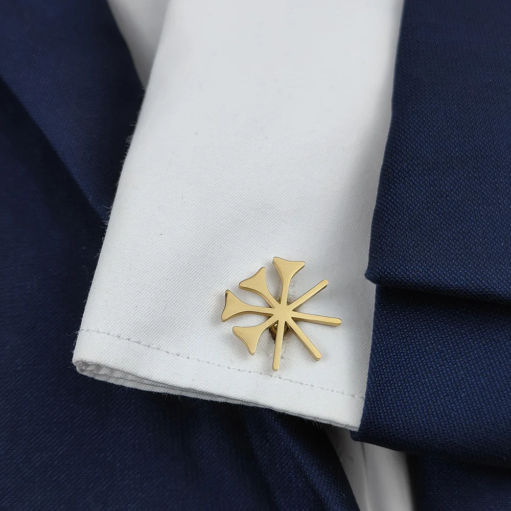 Cufflinks 316L Stainless Steel 18K Gold Plated Abstract Starburst Design Mens Shirt Cuff Links Wedding Business Jewelry