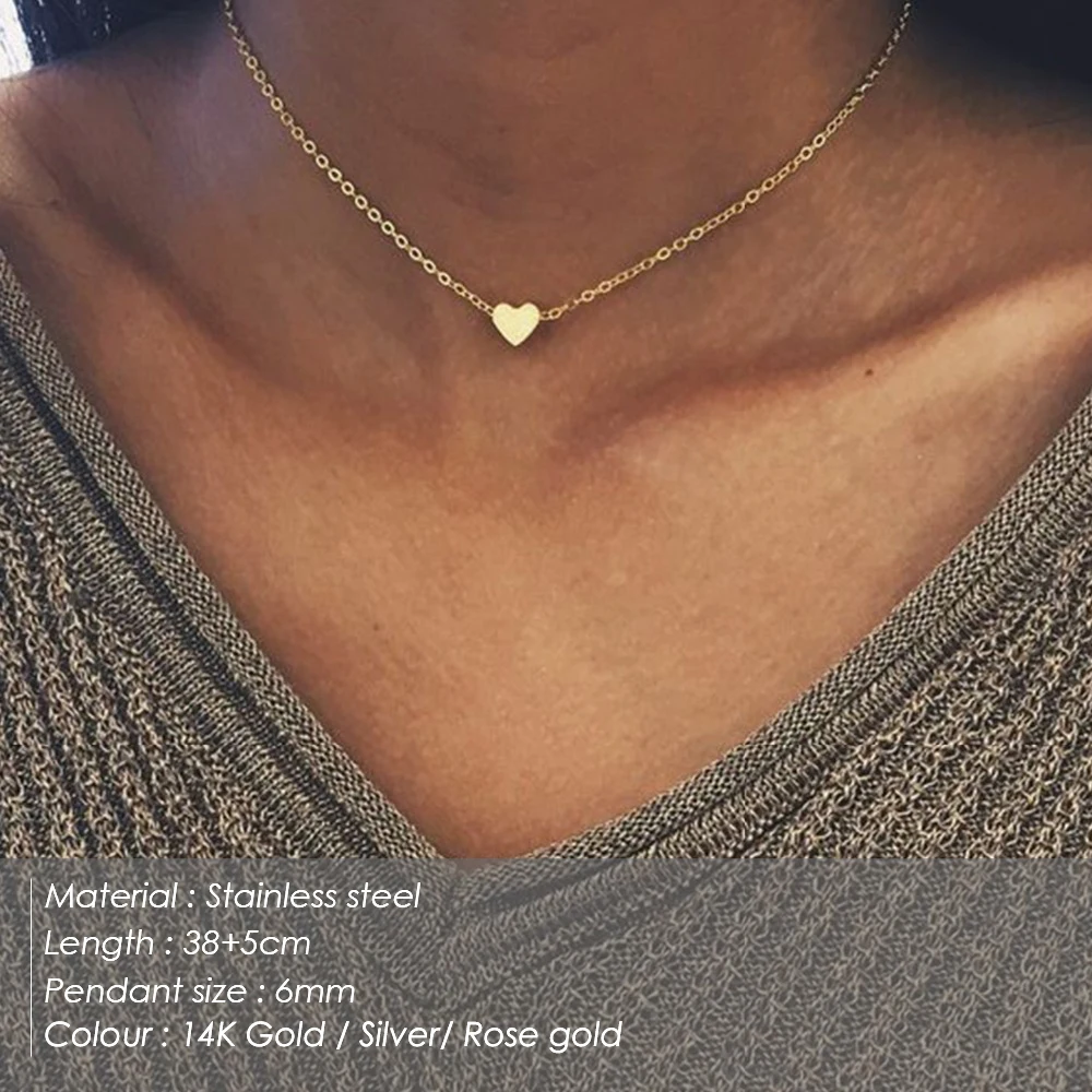 eManco Women\'s Peach Heart Necklace Gold Color Chain Stainless steel Pendant Around the Neck Bohemian Chocker Jewelry