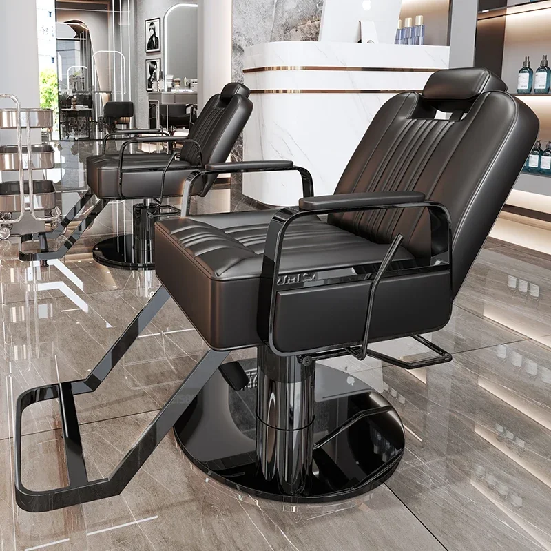 

Aesthetic Barber Chairs Professional Brown Thickened Stainless Steel Breathable Leather Thickened Tubing Friseur Stuhl Barber