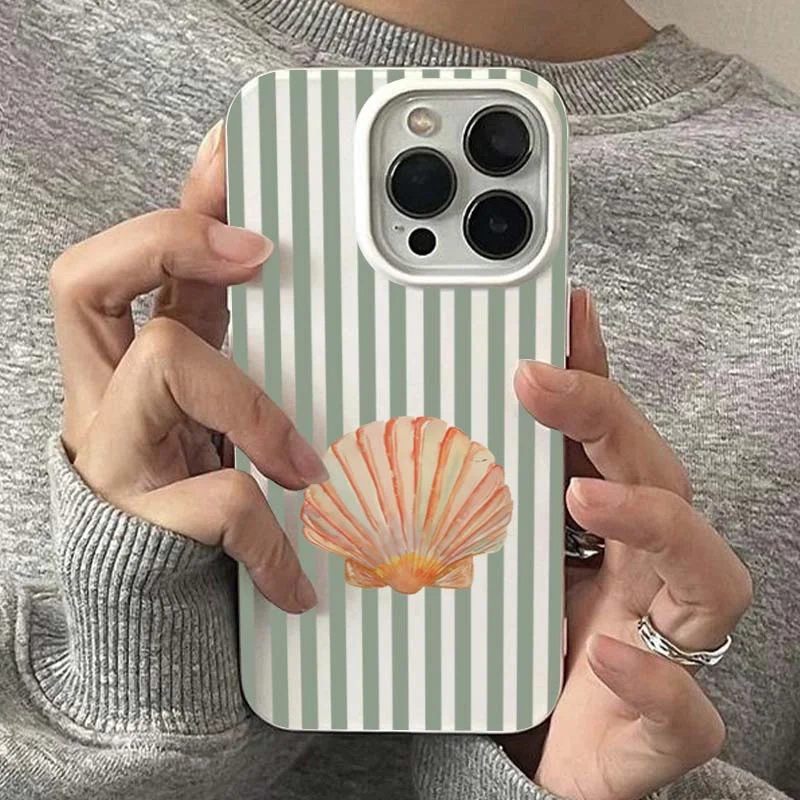 

Case For iPhone 16 Cases iPhone 15 Pro Max Case Fresh Shell Stripes Case For iPhone 12 14 11 13 Pro Max XS XR 7 8 Plus 16e Cover