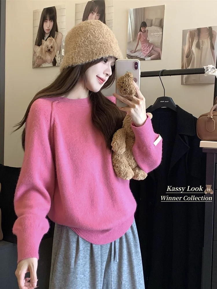 Autumn Winter Women's Lazy Sle round Ne Long Sve Sweater Top Faionable Versatile Age Reduction Slimming  Color
