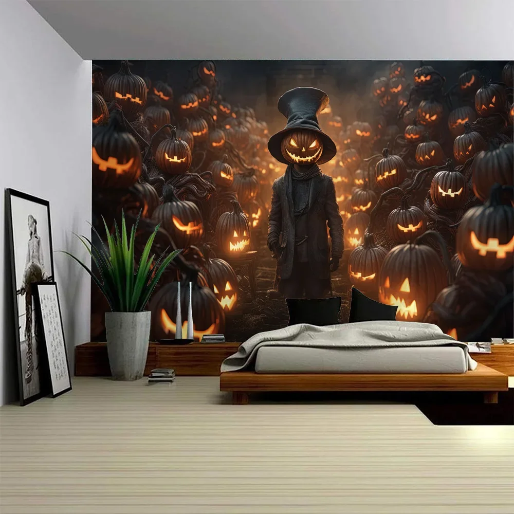 Halloween tapestry horror background wall poster pumpkin lantern skull art wall hanging home room holiday decoration