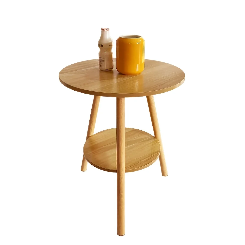 طاولة جانبية من طبقتين من الشمال، طاولة قهوة خشبية مستديرة - 3 أرجل، نمط ألوان السجل، مثالية لغرفة المعيشة وغرفة النوم والشرفة