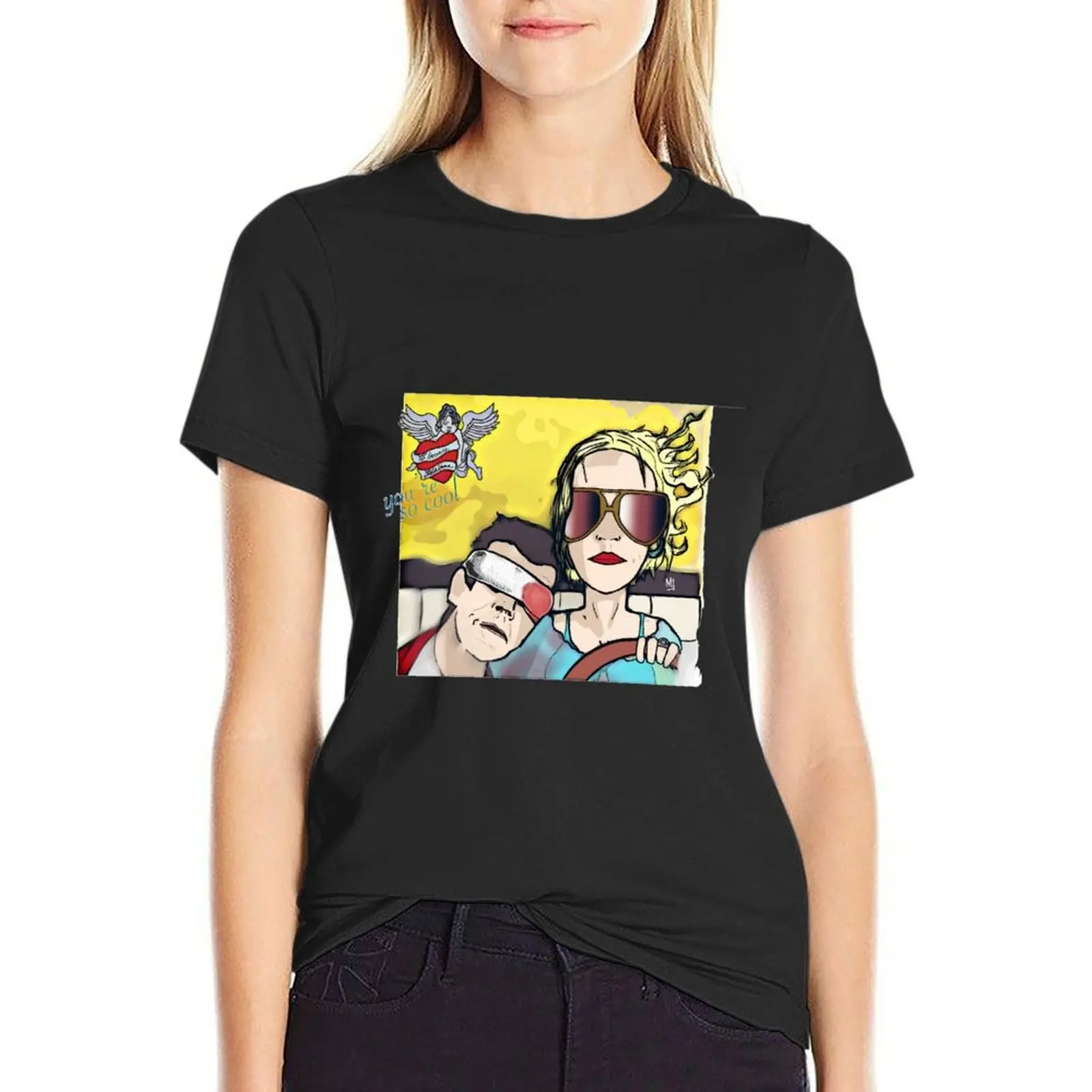 Camiseta de Romance verdadero para mujer, tops de talla grande, camisetas negras