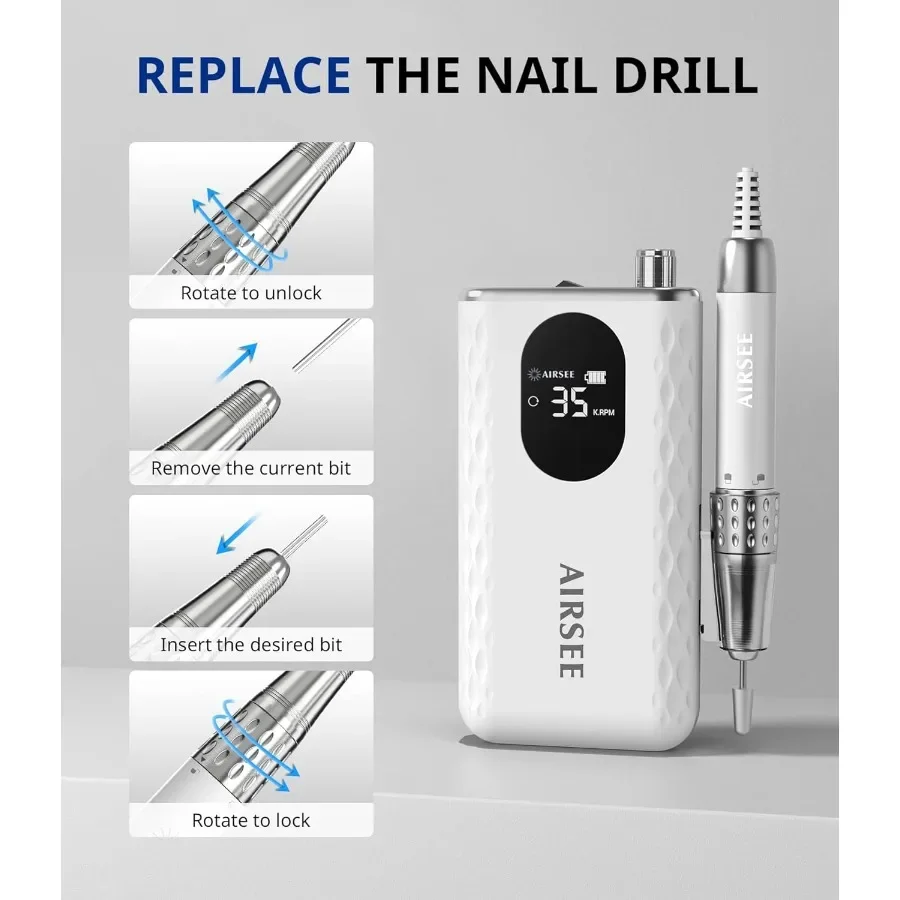 Updated Professional Nail DrillRechargeable Cordless Efile Machine for Acrylic Extension Gel Dip Powder Powerful Portable Efile