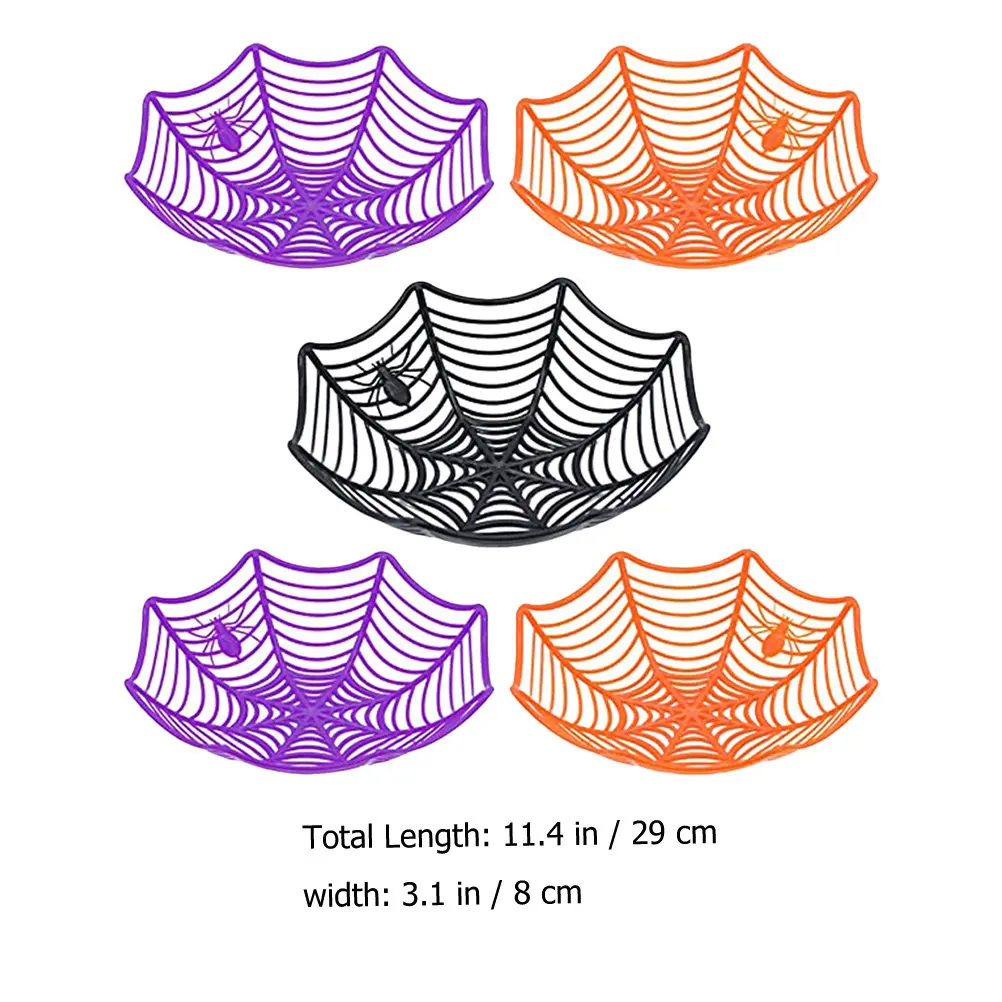 5Pcs Halloween Cobweb Candy Basket Plastic Spider Web Fruit Bowl Spooky Decor for Party Home Wedding Indoor Outdoor Trick Or