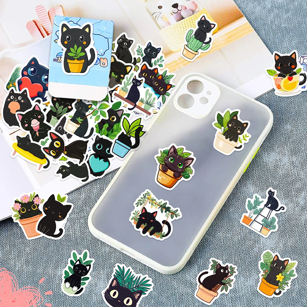 10/30/50pcs Cartoon Cute Animal Black Cat Stickers Kawaii Graffiti decalcomanie giocattoli fai da te cassa del telefono Computer chitarra decorazione Sticker