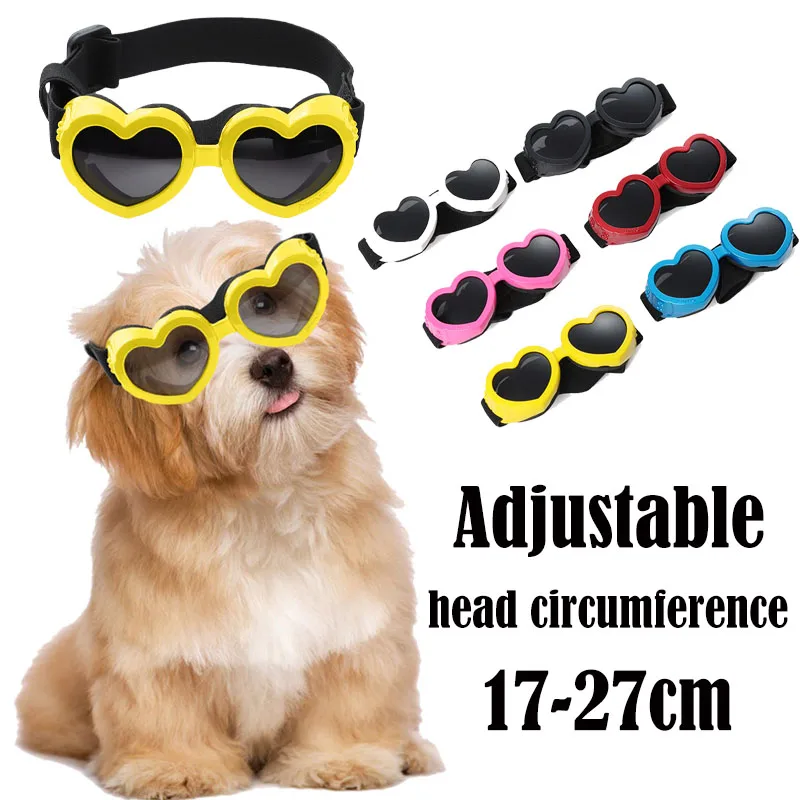 1 Stück Herzförmige Sonnenbrille für Kleine Hunde Wasserdicht UV-Schutz Katzen-Sonnenbrille mit Verstellbarem Riemen Haustier-Schutzbrille
