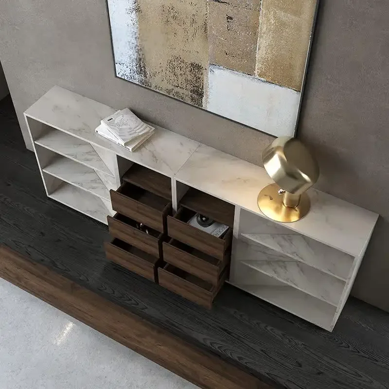 Italian Minimalist Sideboard, Nordic Luxury Marble Console Table with Storage, Hong Kong Style Entryway Cabinet, Customizable