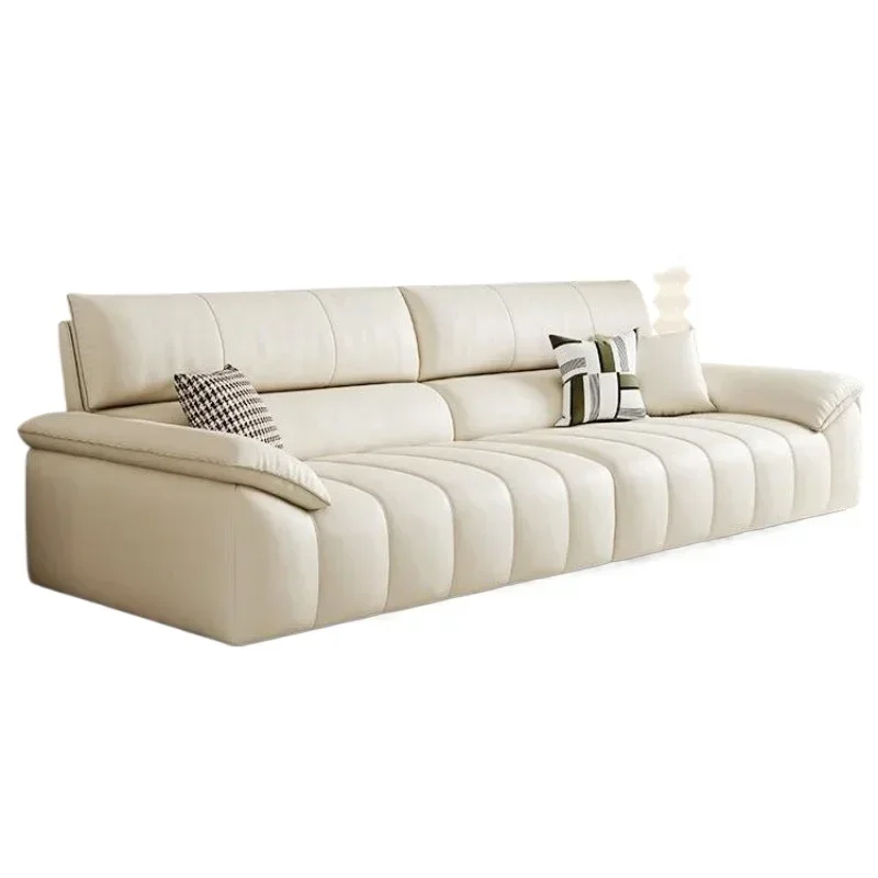 Italian cream style leather living room Nordic style minimalist piano keys straight row sofa