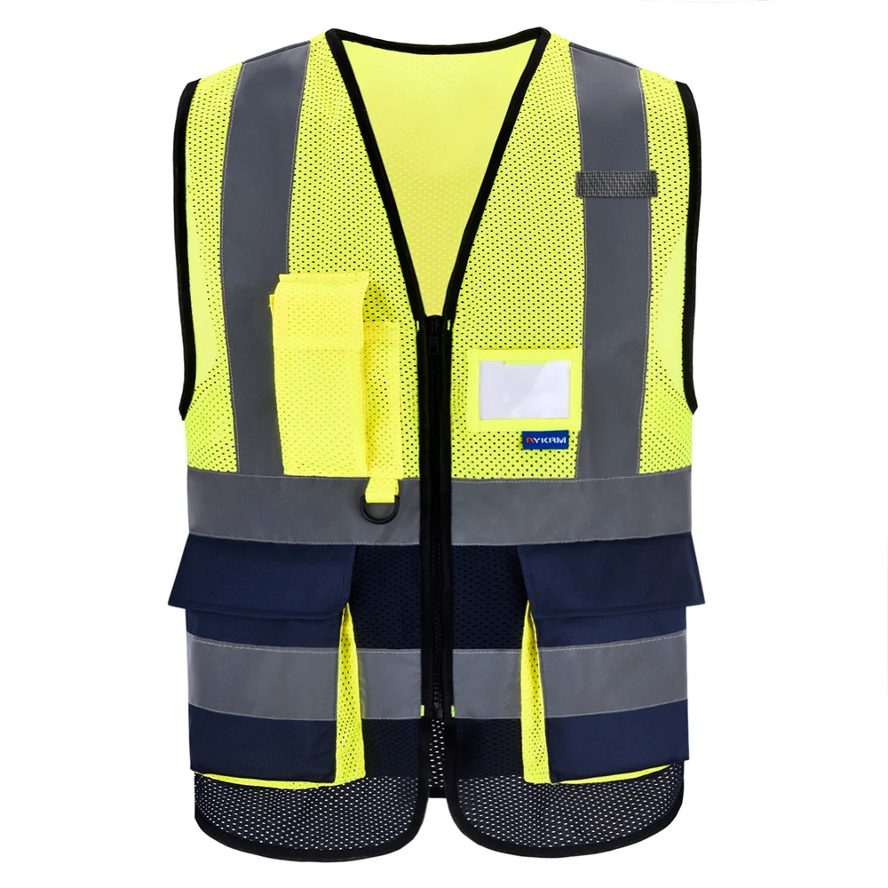 AYKRM High Visibility Reflective Vest  Safety Zip Pocket Hi Viz Security Waistcoats Multi Customized Logo Construction