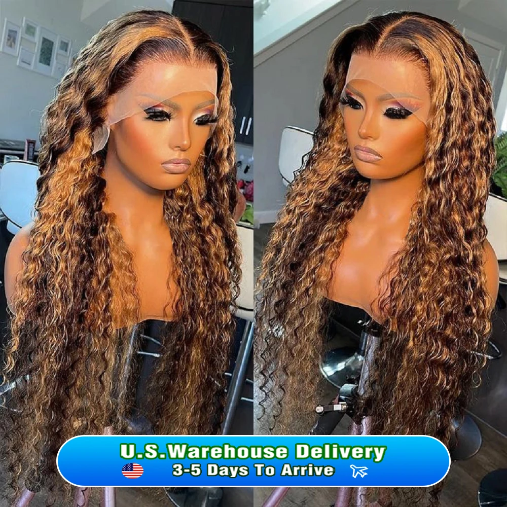 Highlight Wig Human Hair Ombre HD Lace Wig 13x6 Human Hair Deep Wave Frontal Wig Brazilian 13x4 Water Wave Curly Wigs For Women