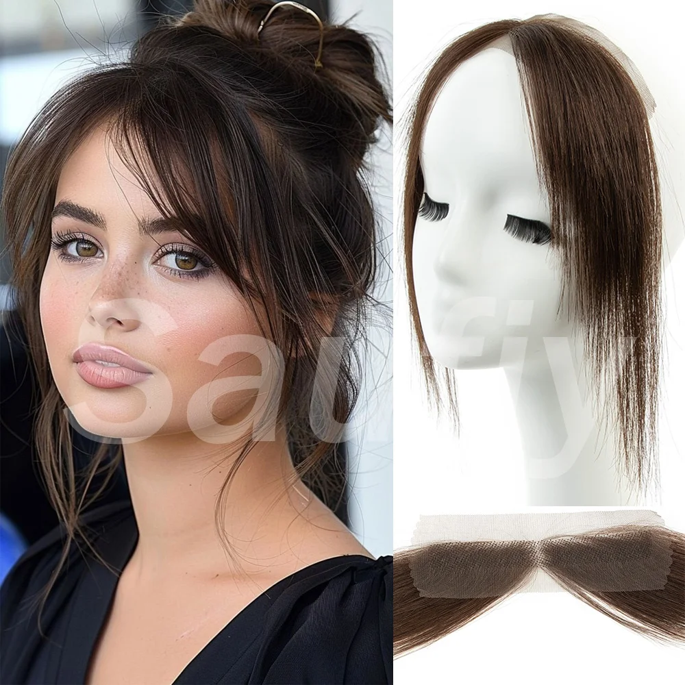 Middle Part Forehead Bangs Hair Extensions Frontal Lace Forehead Hairline Pieces Straight Natural Black Brown Blonde Seamless French Bangs Hairpieces