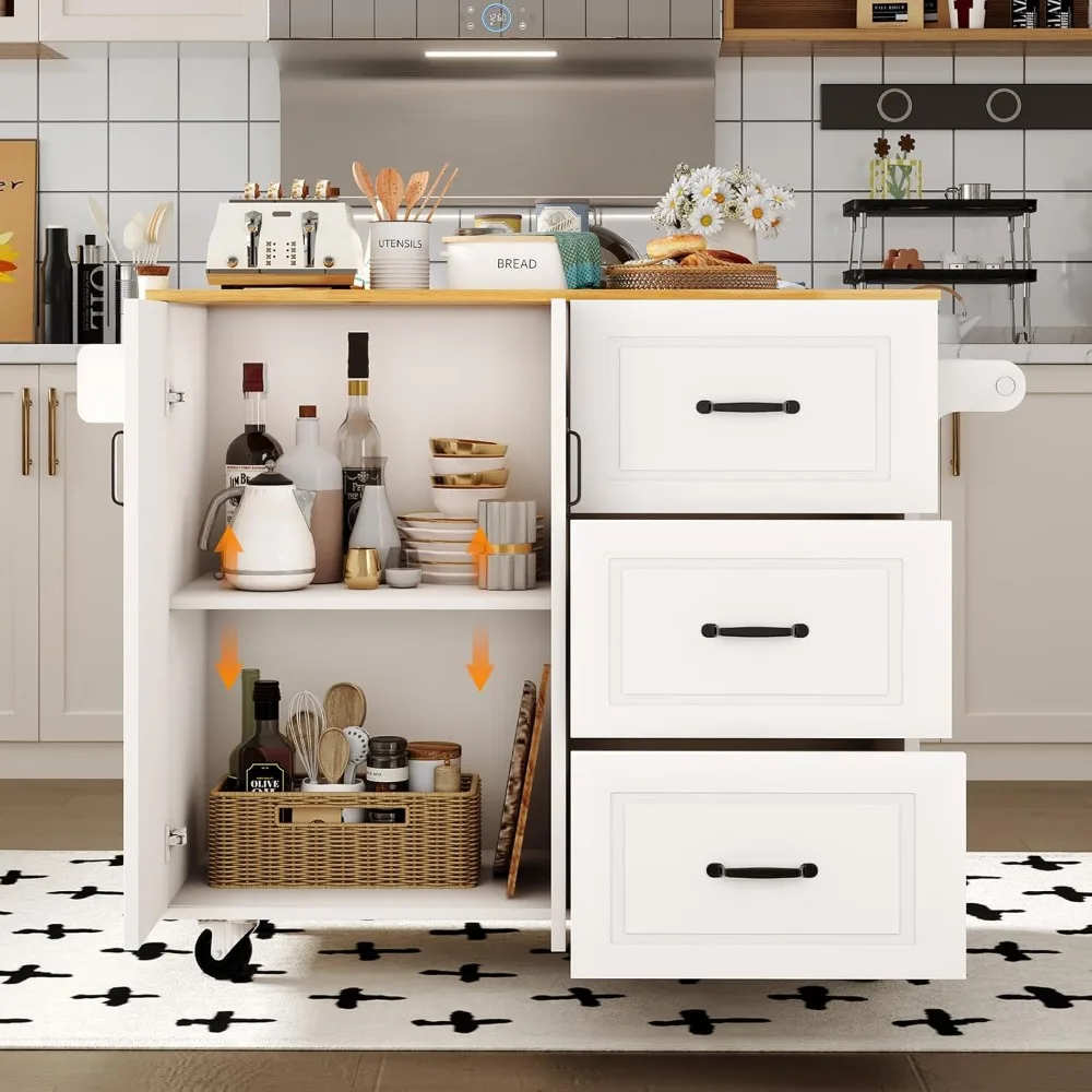 جزيرة المطبخ المتدحرجة من Ever Winner مع مساحة تخزين، وعربة مطبخ متنقلة مع رفوف توابل ومنشفة #5