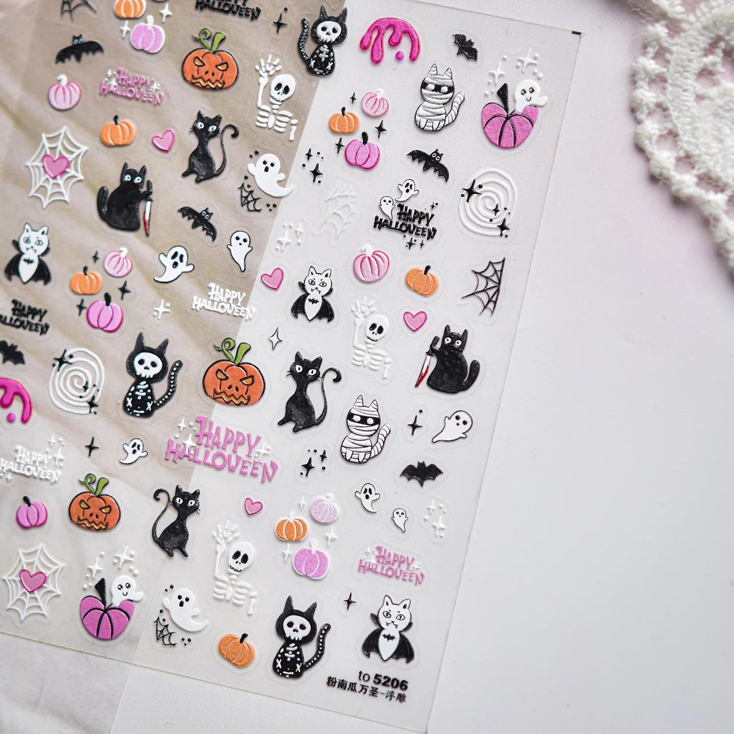 1Pc 5D Halloween Nail Art Stickers Pumpkin Ghost Black Cat Bat Spider Skull Adhesive Decals Festive Sliders Manicure Decoration