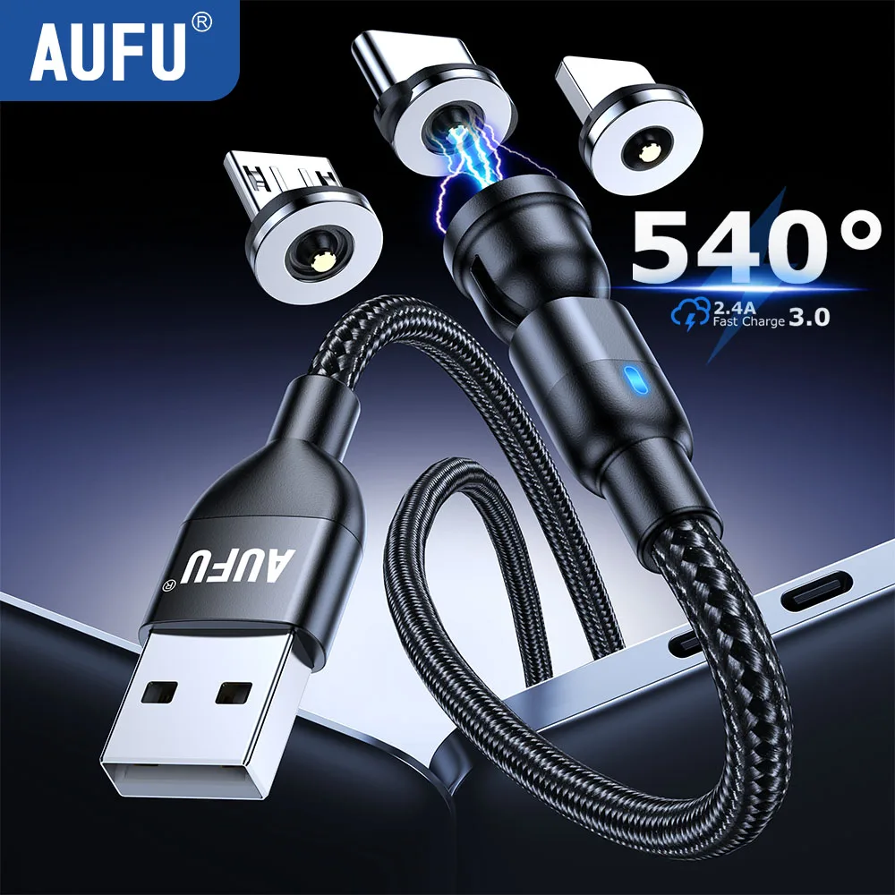 

AUFU Magnetic Cable 3M 540 Rotate Magnet Charger Micro USB Type C Cable Mobile Phone Wire Cord For iPhone Samsung Xiaomi Redmi