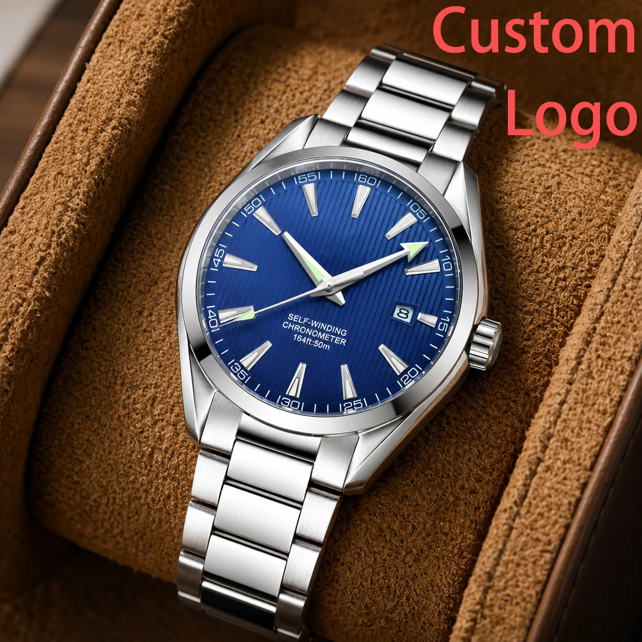 Reloj Mecánico Automático Personalizado con Logotipo, 41 mm, NH35, Cristal de Zafiro, Marcadores Luminosos, Acero Inoxidable, Resistente al Agua, para Hombre