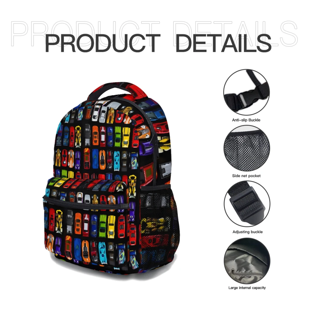 Cars, cars and cars - vertical Printed Lightweight Casual Children's Schoolbag Youth Backpack Anime Cartoon Schoolbag