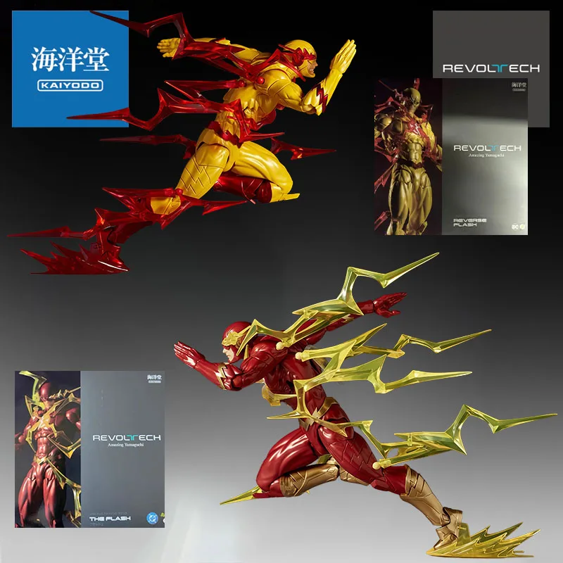 KAIYODO Genuíno Revoltech Anime Figure Reverse Flash & The Flash Boneco de Ação para Meninos Presente Colecionável Modelo Ornamental