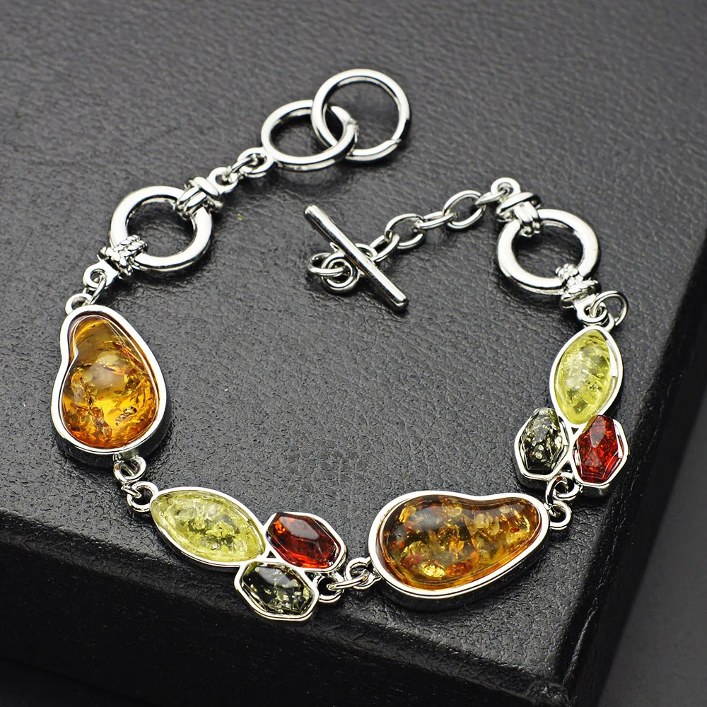 Fashion Charm Link Chain Bracelets Multicolor Baltic Simulated Synthetic Honey Exquisite Ladies Bracelets & Bangles L83401