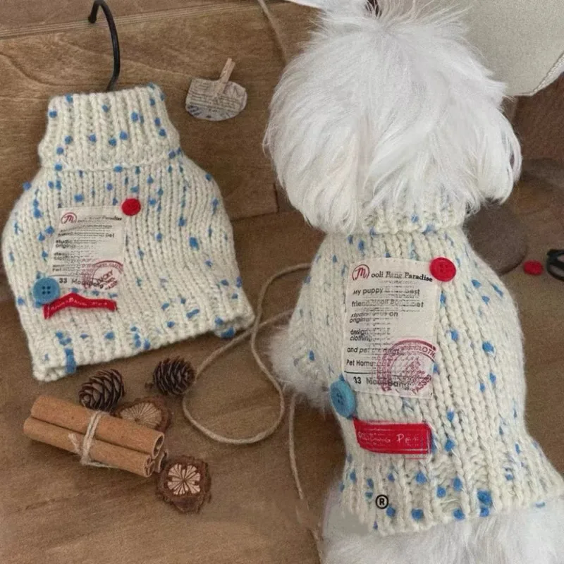 

Winter New Puppy Sweater Clothing Fashion Print Blue White Knit Cotton Sweaters For Small Medium Dog Pet Clothes Schnauzer