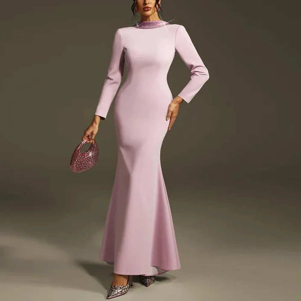 맞춤 제작된 등이 없는 라인스톤 꽃 장식 맥시 드레스, 스팽글 칼라 머메이드 이브닝 파티 가운, 새틴 트럼펫 프롬 드레스