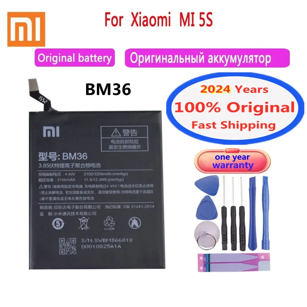 

2024 Years 100% Original BM36 Battery For Xiaomi 5S Mi 5s Mi5S M5s 3200mAh Mobile Phone Battery Bateria Fast Shipping + Tools