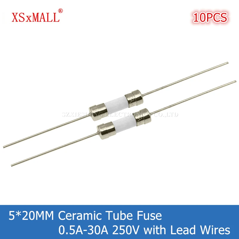 10PCS 5*20MM Fast Blow/Slow-Blow Ceramic Tube Fuse with Lead Wires 0.5A 1A 1.5A 2A 2.5A 3A 4A 5A 6.3A 8A 10A 15A 20A 25A 30A250V